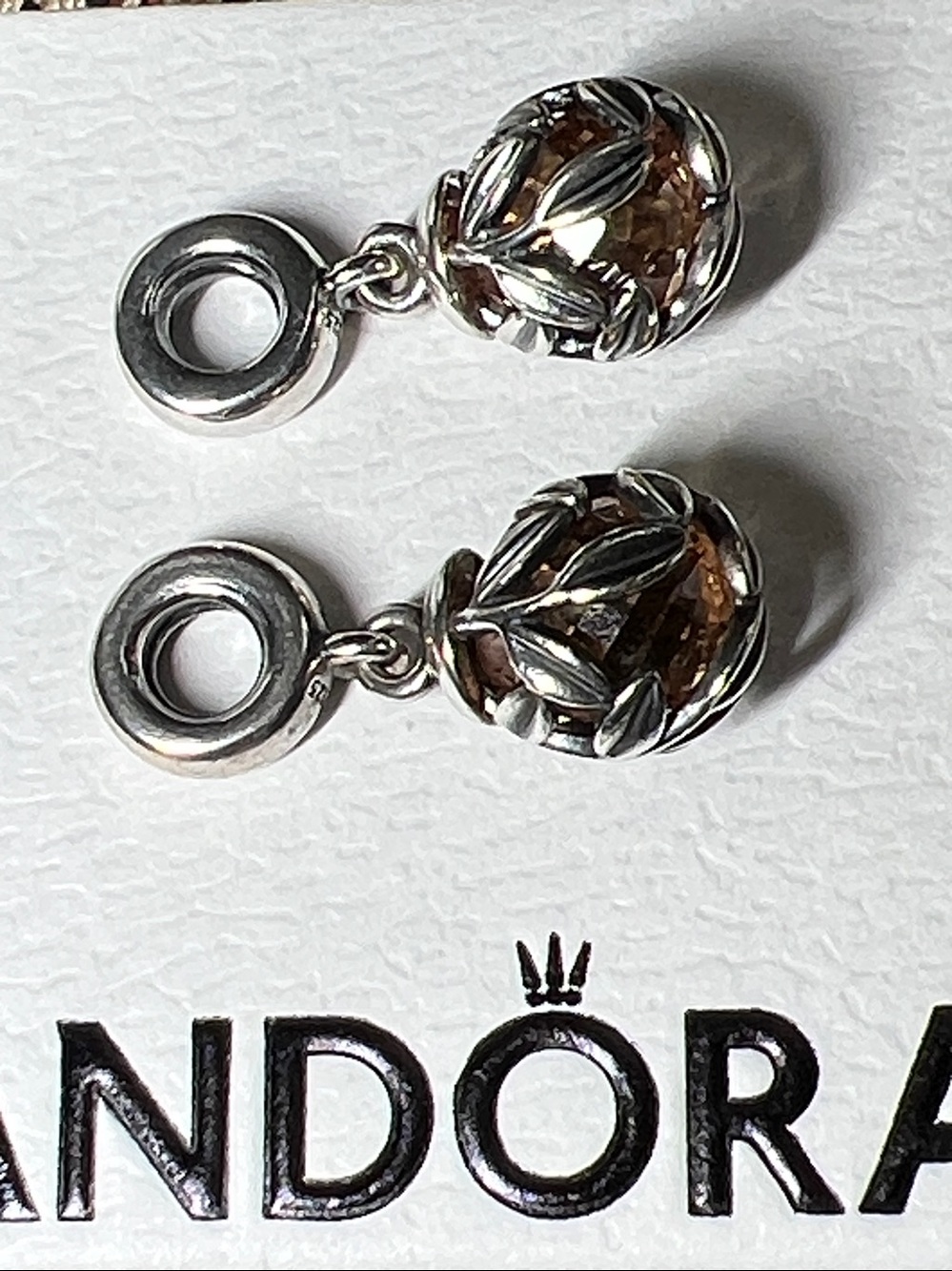 Pandora Laurel Leaves Dangle w Champagne Zirconia Charm